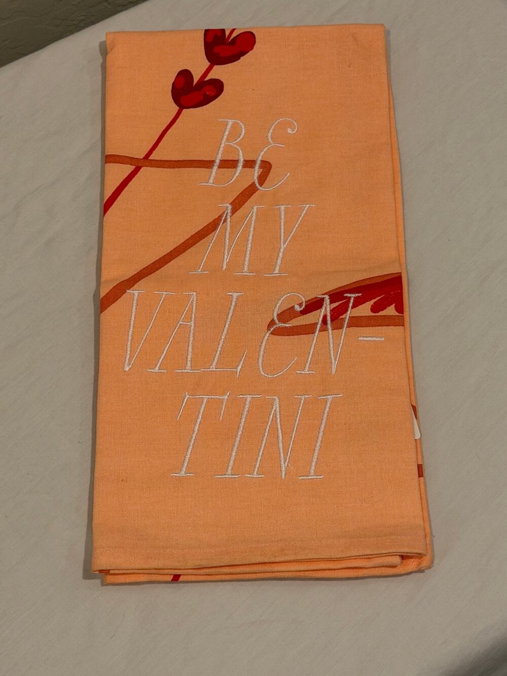 Anthropologie Be My Valentini Pink Embroidered Dish Towel NWT